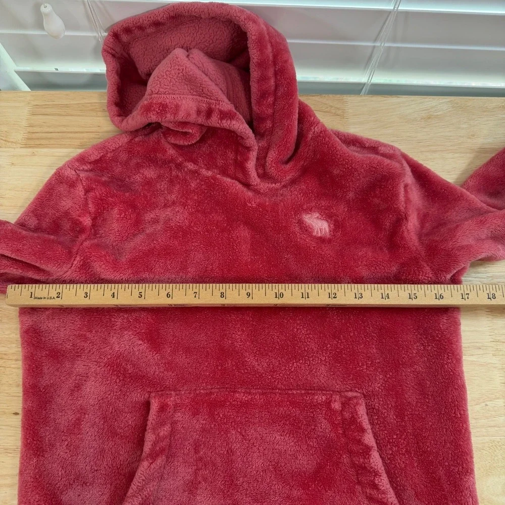 Abercrombie Kids Pullover Hoodie Girls Pink Sherpa Fleece Relaxed Winter - 11/12